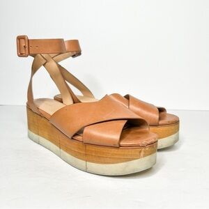 Veronica Beard Wynie Tan Cognac Leather Women's Tan Platform Sandals Size 6.5